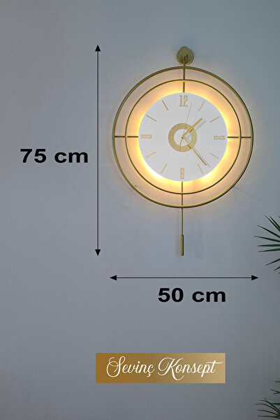 SEVİNÇ KONSEPT Led'li Gold Target Kristal (BÜYÜK BOY 50 X 75 Cm), Modern Dekoratif Sarkaçlı Metal Duvar Saati