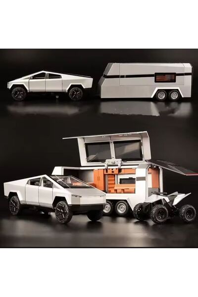 afreyz oyuncak Oyuncak Tesla Cybertruck Sesi Işıklı Pickup Karavan 1:32 Kapı Bagaj Açılır Metal Araba
