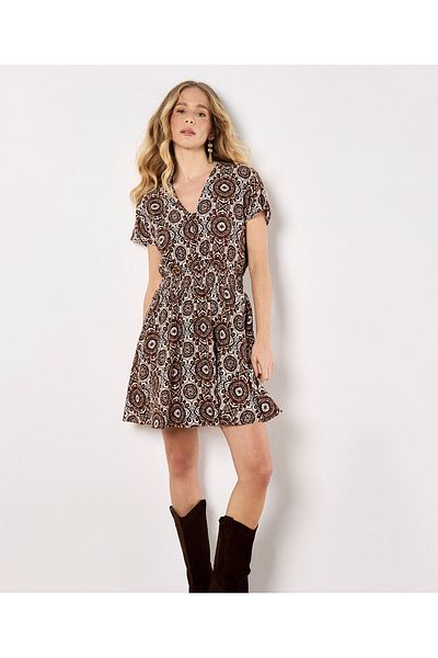 Apricot Batik Print Minikleid