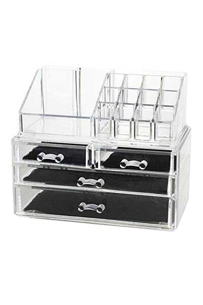 fun zone منظم مكياج أكريليك من هاوس أوف كويرك، ١٦ فتحة، ٣ أدراج، مع مرآة قابل...