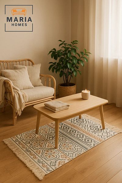 MARIA HOMES Boho Cotton Accent Rug with Multicolor Tribal Pattern and Fringe –size 60*80 cm