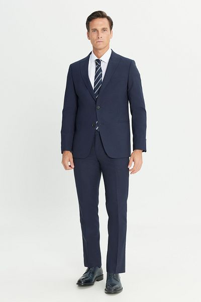ALTINYILDIZ CLASSICS Men's Navy Blue Waterproof Extra Slim Fit Swallow Collar Woolen Nano Suit