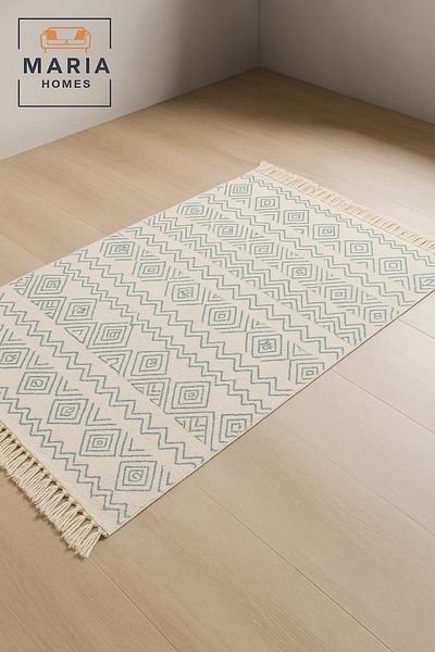 MARIA HOMES Boho Geometric Cotton Area Rug with Tassels – size 90x150 cm
