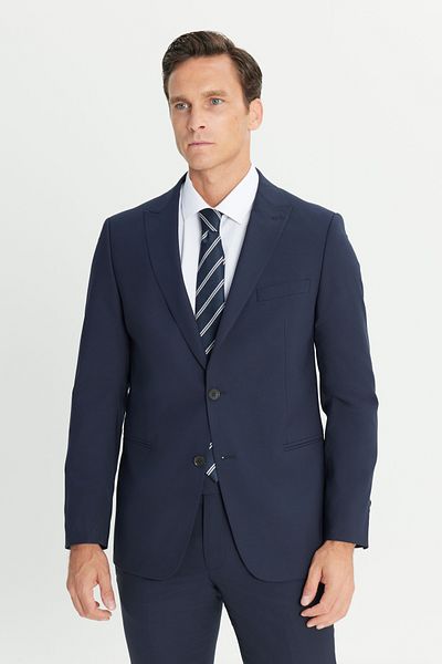 ALTINYILDIZ CLASSICS Men's Navy Blue Waterproof Extra Slim Fit Swallow Collar Woolen Nano Suit