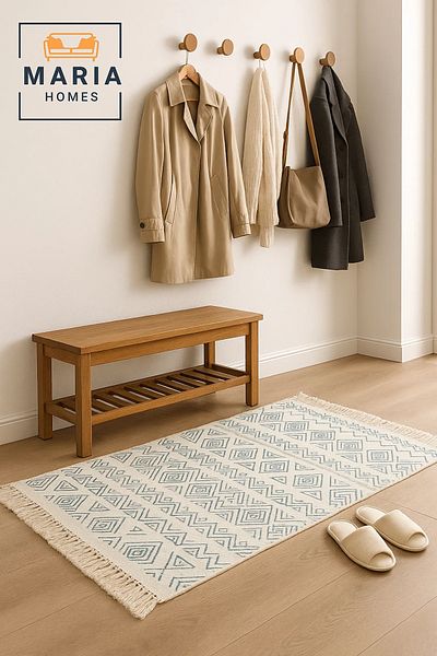 MARIA HOMES Bohemian Cotton Area Rug with Fringe – size 60x80 cm, Geometric Tribal Design