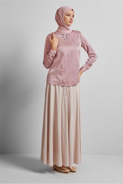 Alvina DRAPE DETAILED ACCESSORIES SATIN BLUZ 43573