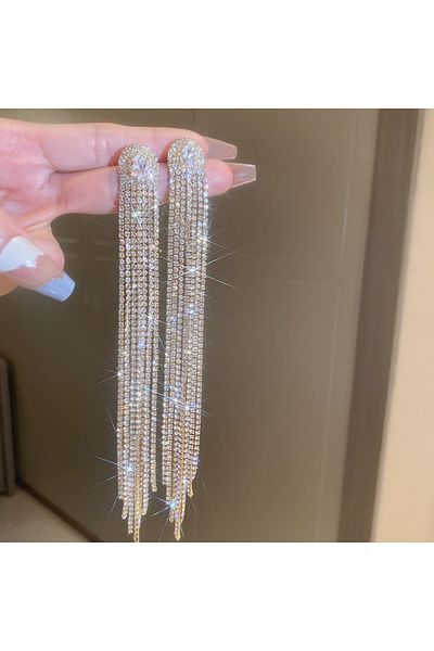 Choice HE14225-1 Geometric Long Tassel Crystal Drop Earrings for Women 2023 Silver Gold Color Rhinestone Ea