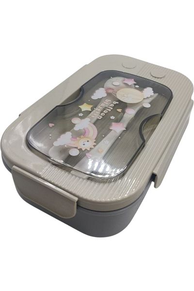 Generic Plastic Lunch Box with Spoon and Fork for Office, School, Travel, Outdoor Picnics