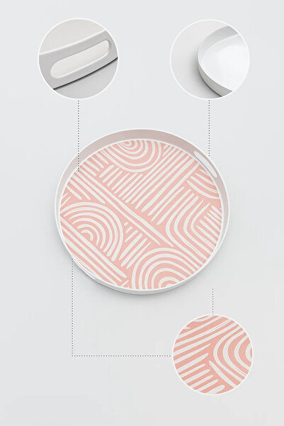 MARIA HOMES Round Plastic Serving Tray with Pink Abstract Line Pattern and Cutout Handles