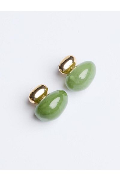 Jimmy Key Modern Earrings with Green Oval Figure