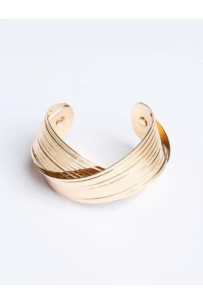 Jimmy Key Gold Color Shiny Double Handcuff Bracelet