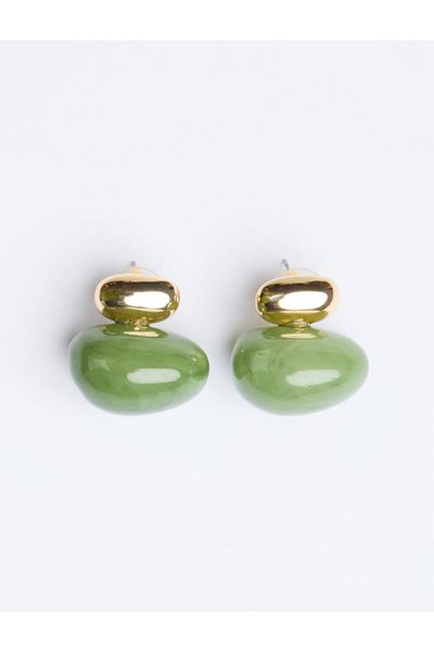Jimmy Key Modern Earrings with Green Oval Figure