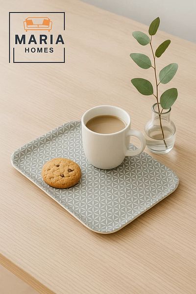 MARIA HOMES Rectangular Plastic Serving Tray with Grey Geometric Star Pattern
