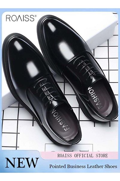 ROAISS Business Formal Leather Shoes for Men Patent Leather Non Slip Rubber Sole Lace-Up Dress Shoes