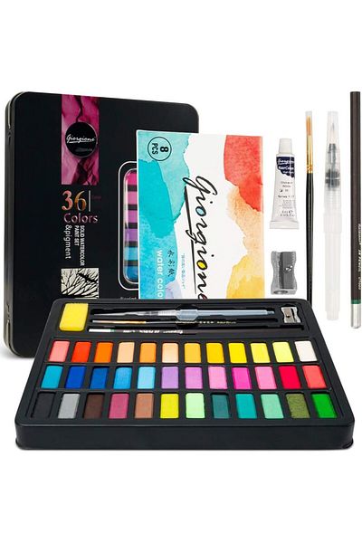 Saharaz 36 Colors Watercolor Paint Set,with 8 Sheets Water Color Paper,Gift for Adults Kids Beginners
