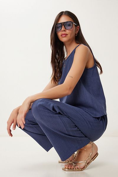 Lovelyİstanbul Linen Blouse Trousers Set Hmc0001 Dark Blue