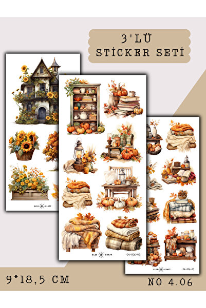 Else Craft 3'lü Cozy Sonbahar Temalı Sticker 4.06 - Ajanda Planlayıcı Bullet Journal İçin Uygundur