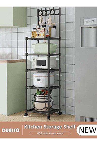 fun zone منظم رفوف تخزين المطبخ ذو 5 طبقات مع خطافات علوية، رف تخزين متحرك مت...