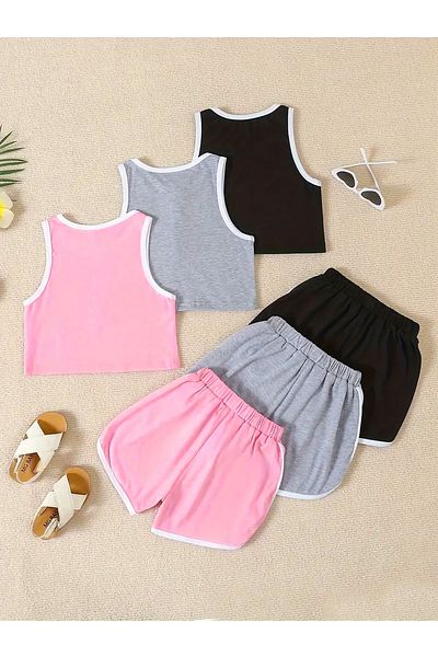 c.c.l. coccolin kids baby clup Girl's 3-Piece Pack Combed Cotton 2-Piece Bottom Top Elastic Waist Shorts Crop Set