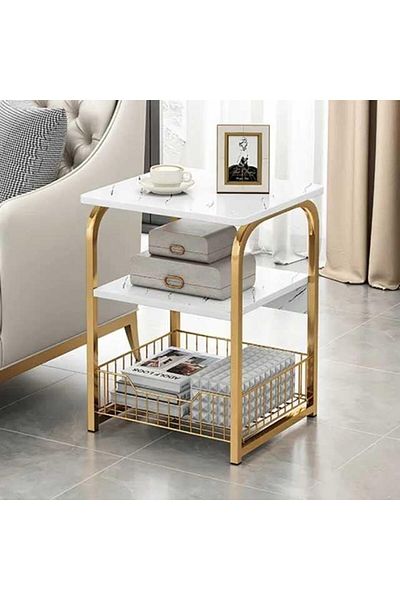 Türkiye ROBEET 3-Tier Metal Side Table with Storage, Very Stable and Easy to Assemble Living Room Side Table