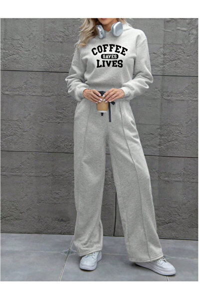 yx yustex sport Γυναικείο γκρι παντελόνι μεγάλου μεγέθους ÇIMALI Loose Fit AL...