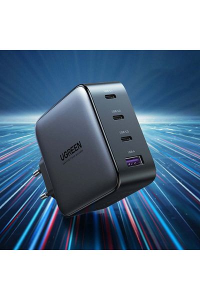 Ugreen Nexode 100w Power Adapter, Gan Fast Charging, 3x Usb-c, 1x Usb-a, Black