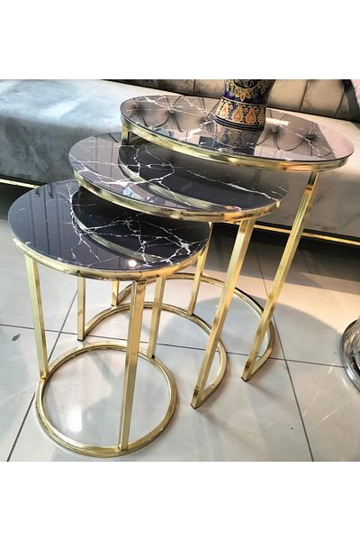 Türkiye Glass Nesting Round Coffee Table Set of 3 Modern Stacking End Side Tables Living Room Kitchen Office