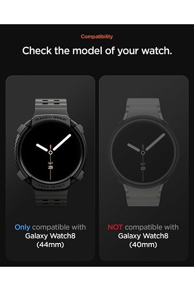 Spigen Rugged Armor for Samsung Galaxy Watch 8 44mm Case Durable TPU Cover (2025) - Matte Black