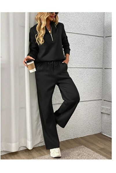 yx yustex sport Γυναικείο μαύρο παντελόνι μεγάλου μεγέθους, φαρδιά γραμμή, ελ...