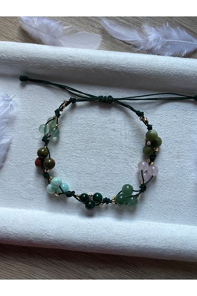 Pel Design Natural Stone Spiral Bracelet & Anklet (Unakit Pink Quartz Malachite Aventurine Fluorite Jade Amazonite)