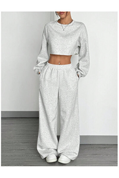 yx yustex sport Γυναικείο γκρι παντελόνι μεγάλου μεγέθους, φαρδιά γραμμή, άνε...