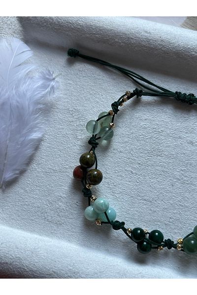 Pel Design Natural Stone Spiral Bracelet & Anklet (Unakit Pink Quartz Malachite Aventurine Fluorite Jade Amazonite)