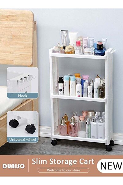 DOMEET عربة تخزين رفيعة متدحرجة، منظم تخزين للحمام بثلاث طبقات، عربة أدوات لغ...