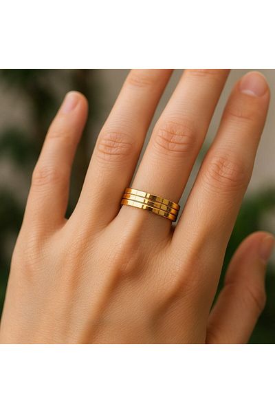 BY YASİN TOPÇU Triple Strip Steel Ring (17 Sizes)