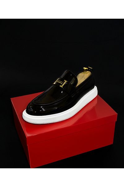 EXCLUSIVE STYLE Black loafers with white sole made of eco-leather - ASLAN