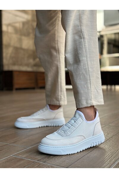 EBRUS TREND Et0911 Special Knitted Knitwear Leather Powder Detailed White Casual Sports Shoes