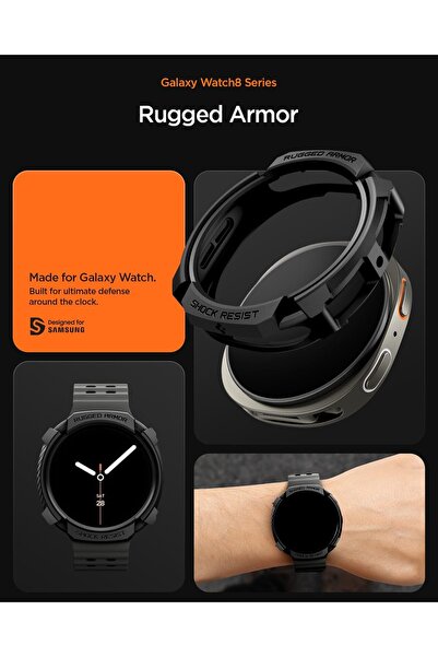 Spigen Rugged Armor for Samsung Galaxy Watch 8 44mm Case Durable TPU Cover (2025) - Matte Black