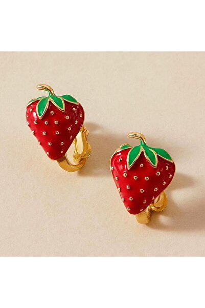 NUVESSA KIRMIZI ÇİLEK DETAYLI KULAĞI DELİK OLMAYANKAR İÇİN KLİPS KÜPE