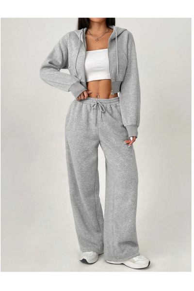 yx yustex sport Γυναικείο γκρι παντελόνι μεγάλου μεγέθους, φαρδιά γραμμή, άνε...