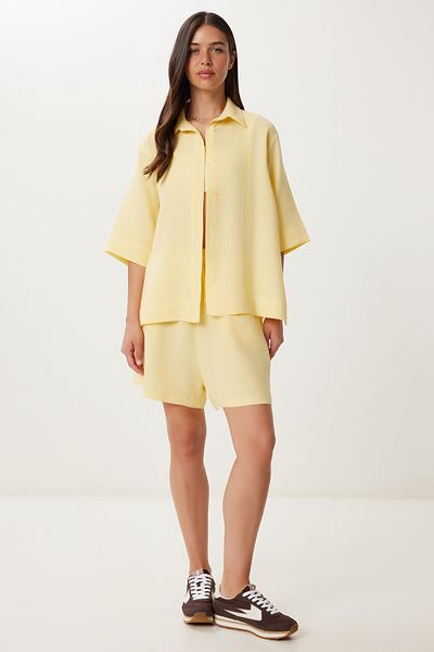 Lovelyİstanbul Muslin Shirt Shorts Set Ldp0064 Yellow