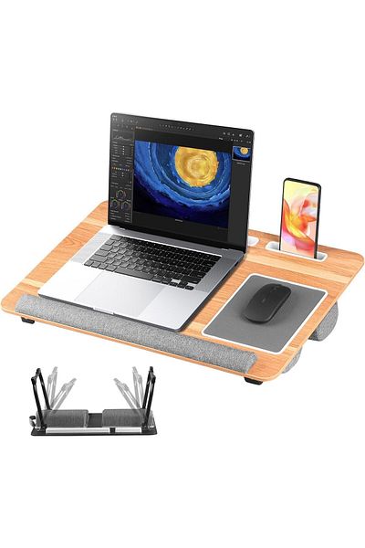 Türkiye Home Office Lap Desk, Portable Laptop Desk with Wrist Cushion, Bed Table for Laptops and Study Read