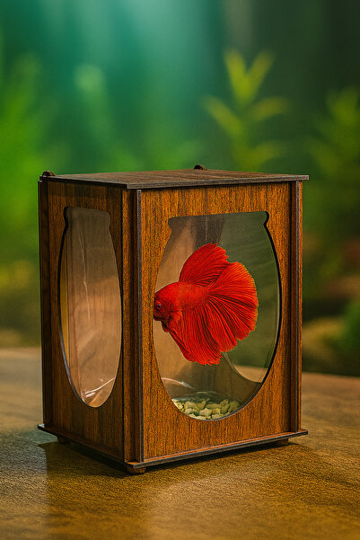 EMSE Beta Mini Ahşap Akvaryum Hediyelik Şık tasarım Balık