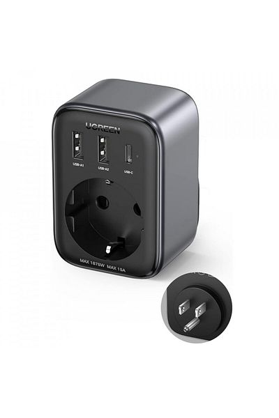 Ugreen EU Plug Charger, 2x USB, Type-C to US, Fast Charging, 30W - (15289) - Black