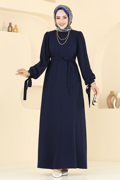 ModaMerve Φόρεμα κρεπ με ζώνη μέσης 7121BGS895-M Navy