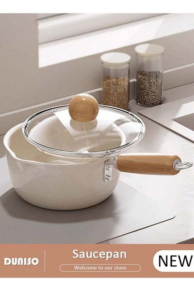 fun zone DUNISO Saucepan with Lid, Small Cooking Pot with Pour Spout, Non Stick Sauce Pan, Nonstick Milk Pan