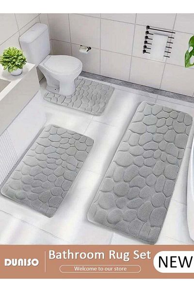 fun zone 3 Piece Bathroom Rug Set Includes Bath Rug, Contour Mat, Super Soft Water Absorbent & Non-Slip Bath