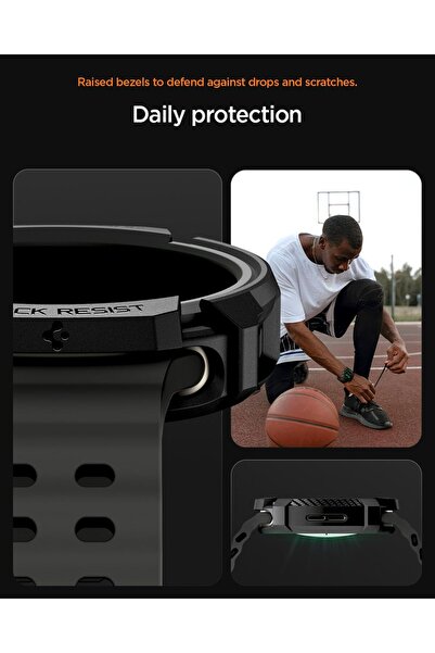 Spigen Rugged Armor for Samsung Galaxy Watch 8 44mm Case Durable TPU Cover (2025) - Matte Black