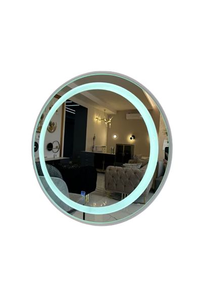LUXXO Oglinda cu iluminare LED, intrerupator touch, rotunda, cadru alb, auto-stingere, diametru 70cm