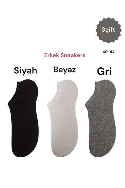 HAYEL 3 Pairs Black White Gray Plain Men's Sneaker Socks Invisible Comfortable Cotton