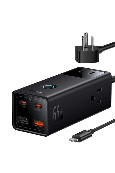 Baseus Charger 3xAC, 2xUSB, 2x Type-C, 65W, Cable 100W - (PSLA020101) - Black
